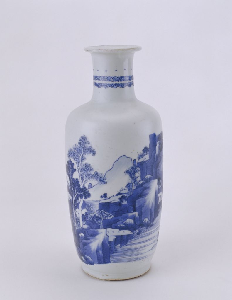 中国美術 青花 山水紋 瓶 高27.5cm(HA371)